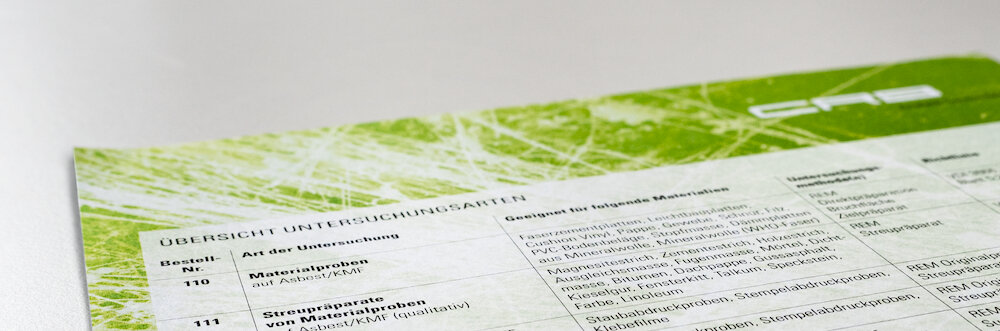 CRB writing pad with overview of examination types | © CRB Analyse Service GmbH